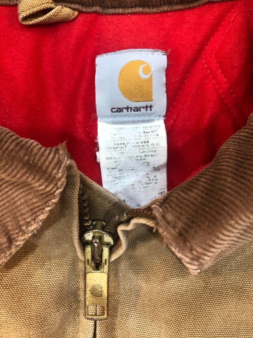 VTG Carhartt J13 Made USA Brown Duck Canvas Jacket Red Quilt Lined Size XL - Picture 10 of 14